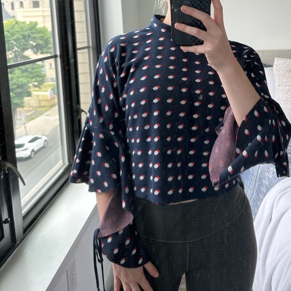 Polka Dot Cropped Tutleneck Top with Tie Sleeves - Picture 2 of 8